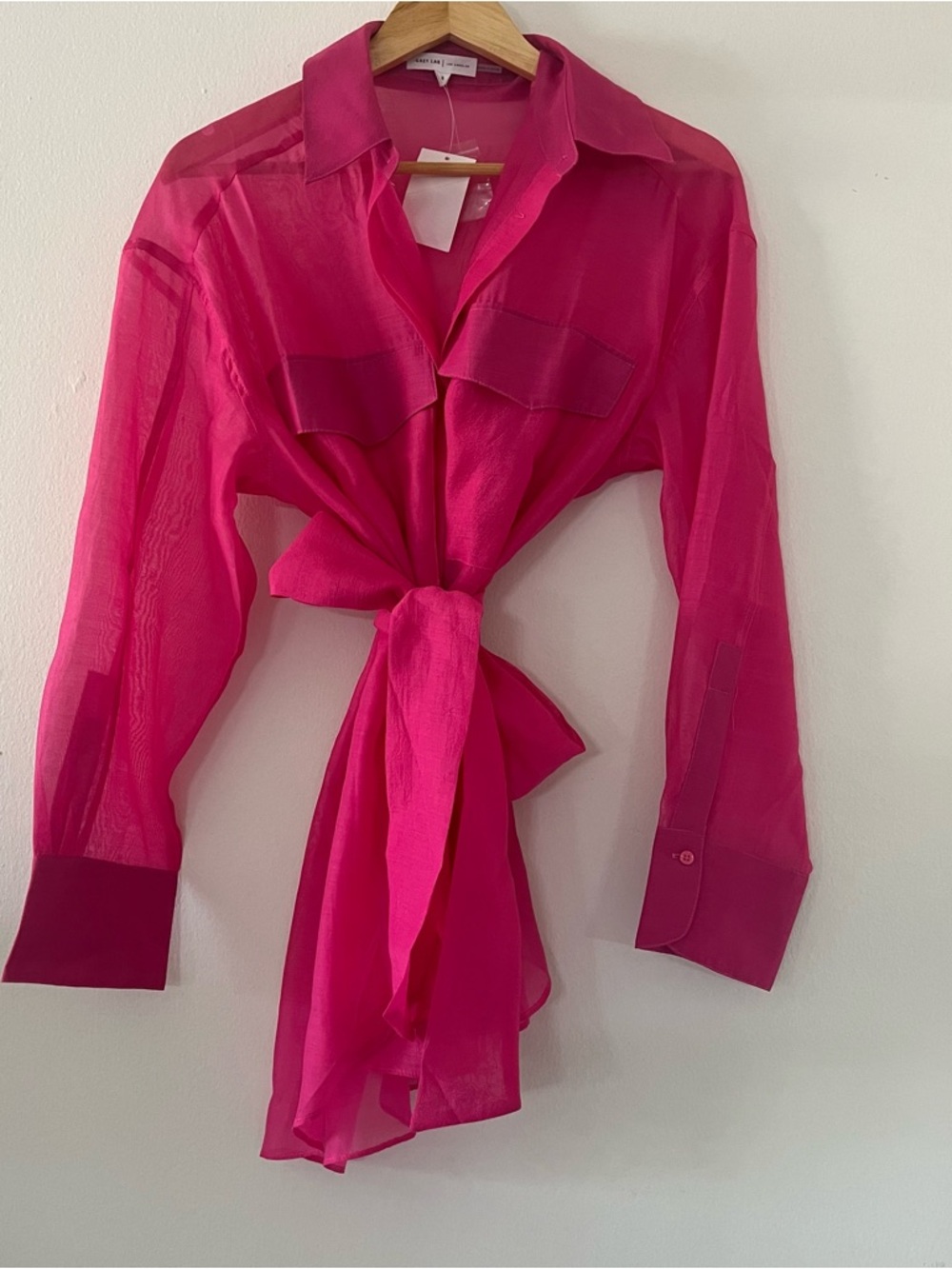 Grey Lab S Hot Pink Sheer Button Blouse Oversized Vacation Pool Beach Coastal